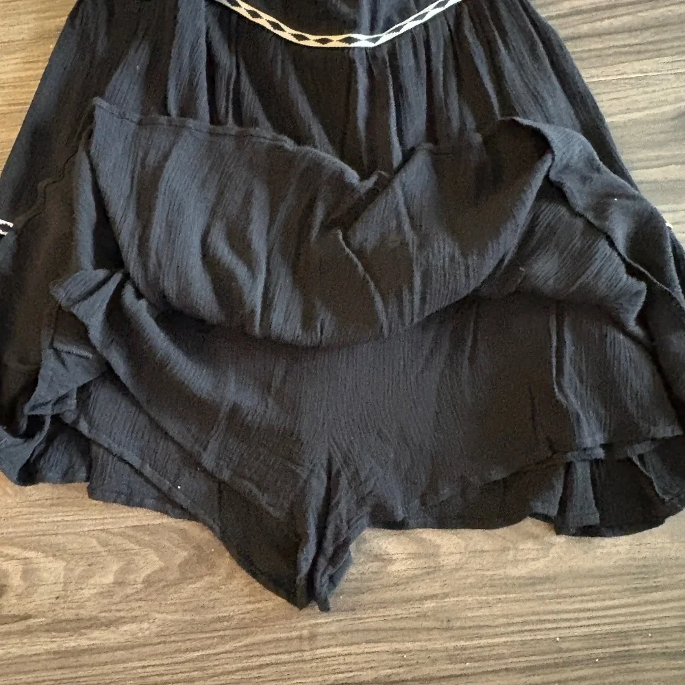 Mustard Seed Black and White Tape Trim Shirred Tiered Romper Dress - Picture 4 of 6